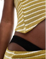 Dawn knit asymmetric bandeau beach top in cream & green stripe