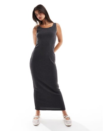 textured scoop neck sveless maxi dress in washed grey