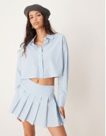 tennis skirt  & ultimate crop shirt co-ord in blue & white stripe